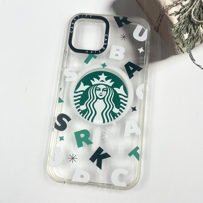 قاب گوشی iPhone 12 / iPhone 12 Pro آیفون شفاف لوکس CASETIFY مگ سیف Magsafe اورجینال طرح استارباکس لنز برجسته کد 312568 - Image 2