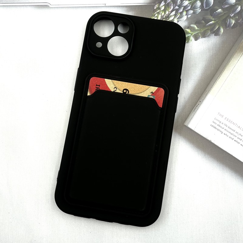 قاب گوشی iPhone 13 آیفون Wallet Case سیلیکونی جاکارتی داخل مخمل مشکی محافظ لنز دار کد 33732 - Image 2