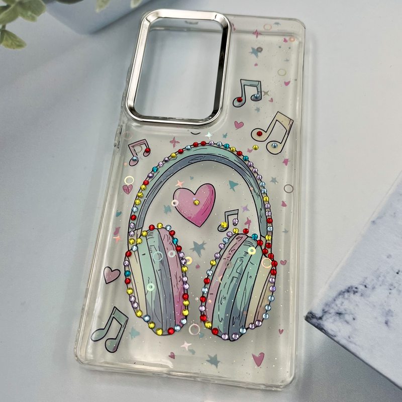 قاب گوشی Galaxy S25 Ultra سامسونگ شفاف Lux Case شاین نگین دار لنز Silver طرح هدفون کد 33945 - Image 2