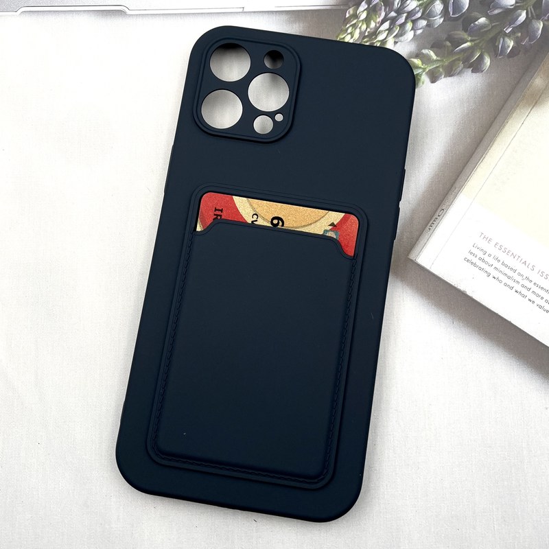 قاب گوشی iPhone 12 Pro Max آیفون Wallet Case سیلیکونی جاکارتی داخل مخمل سرمه ای محافظ لنز دار کد 34510 - Image 2