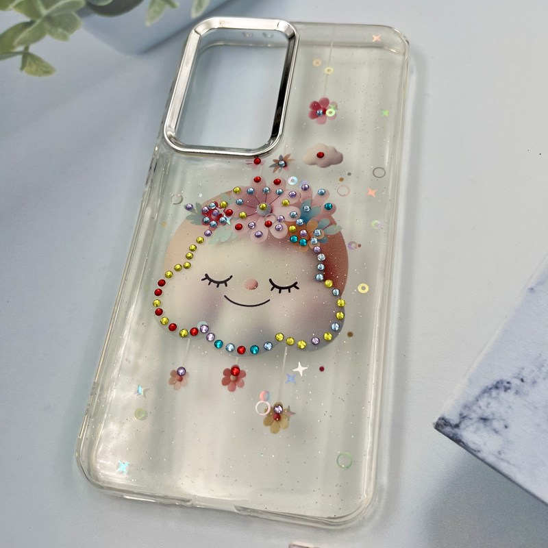 قاب گوشی Galaxy A36 / A56 سامسونگ شفاف Lux Case شاین نگین دار لنز Silver طرح ابر کد 46746 - Image 2
