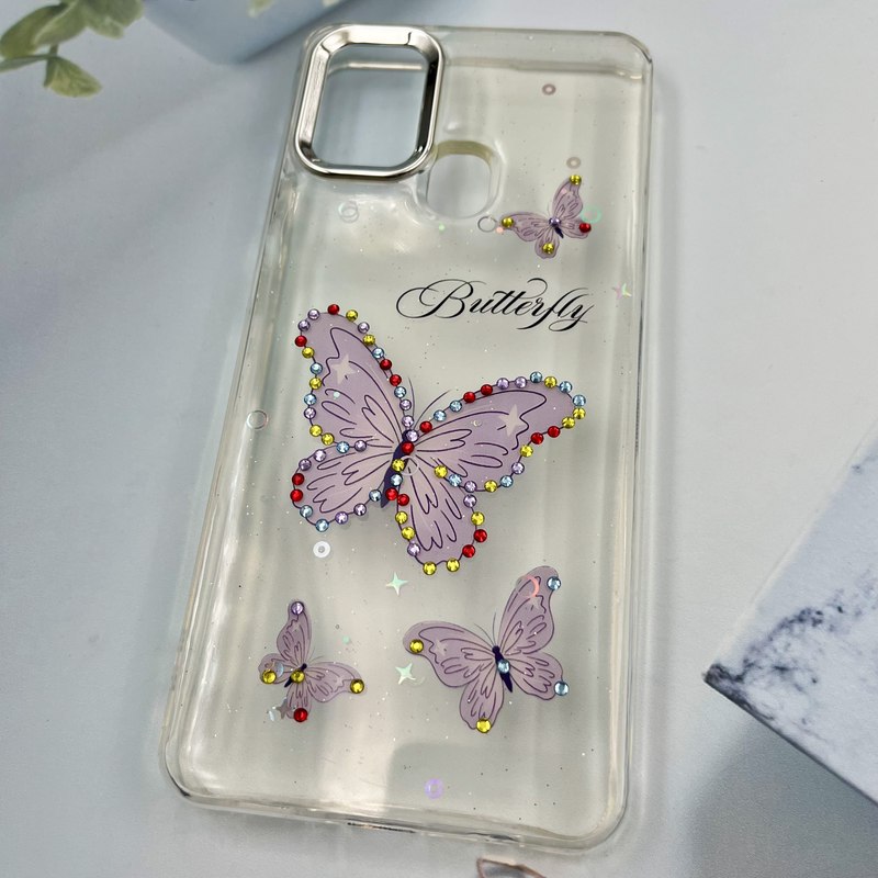 قاب گوشی Galaxy A21S سامسونگ شفاف Lux Case شاین نگین دار لنز Silver طرح پروانه کد 47704 - Image 2