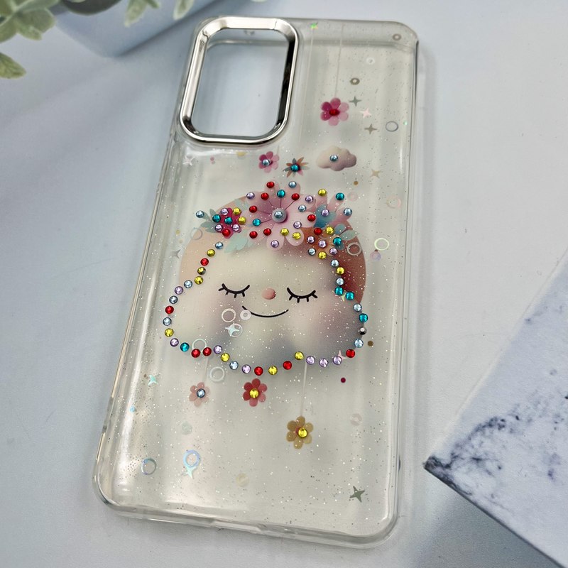 قاب گوشی Galaxy A33 سامسونگ شفاف Lux Case شاین نگین دار لنز Silver طرح ابر کد 49145 - Image 2