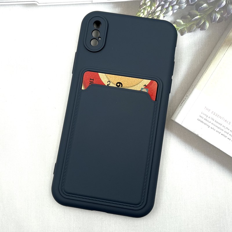قاب گوشی iPhone X / iPhone XS آیفون Wallet Case سیلیکونی جاکارتی داخل مخمل سرمه ای محافظ لنز دار کد 49367 - Image 2