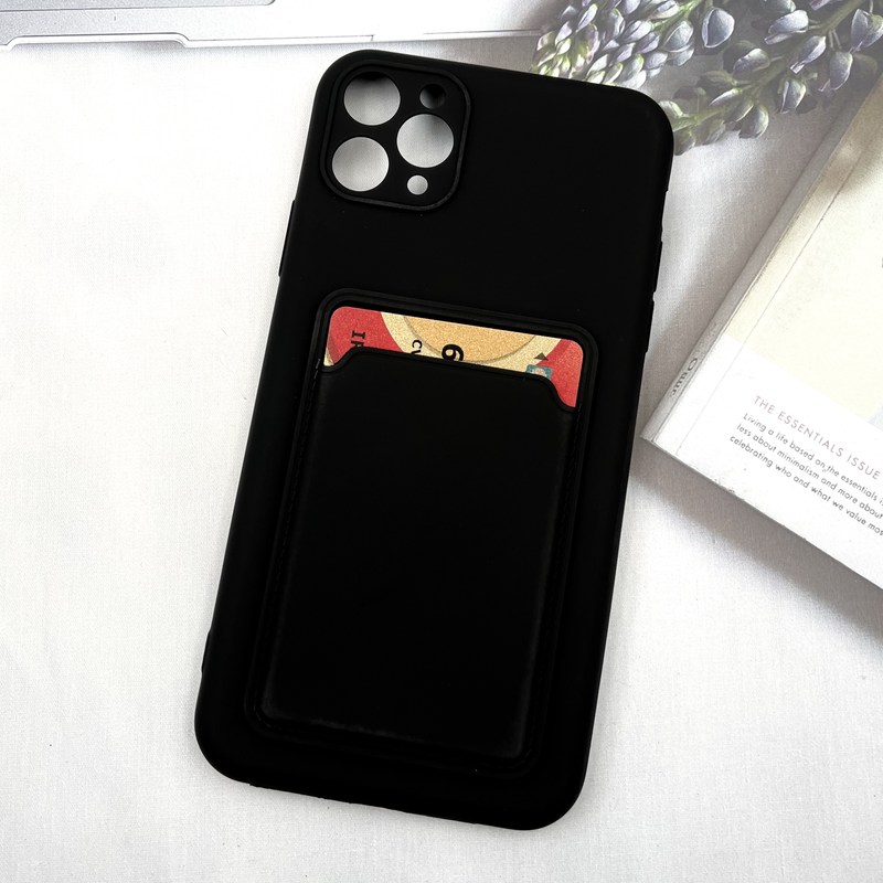 قاب گوشی iPhone 11 Pro Max آیفون Wallet Case سیلیکونی جاکارتی داخل مخمل مشکی محافظ لنز دار کد 53142 - Image 2