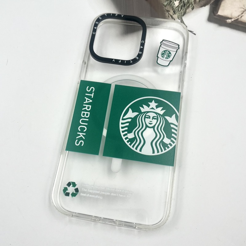 قاب گوشی iPhone 14 Pro Max آیفون شفاف لوکس CASETIFY مگ سیف Magsafe اورجینال طرح استارباکس لنز برجسته کد 559298 - Image 2