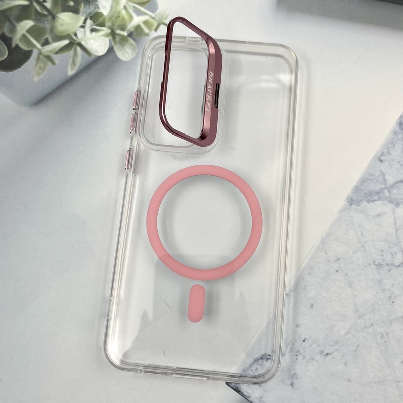 قاب گوشی Galaxy S24 FE سامسونگ شفاف BRACKET مگ سیف Magsafe اورجینال لنز برجسته استند شو صورتی کد 603508 - Image 2