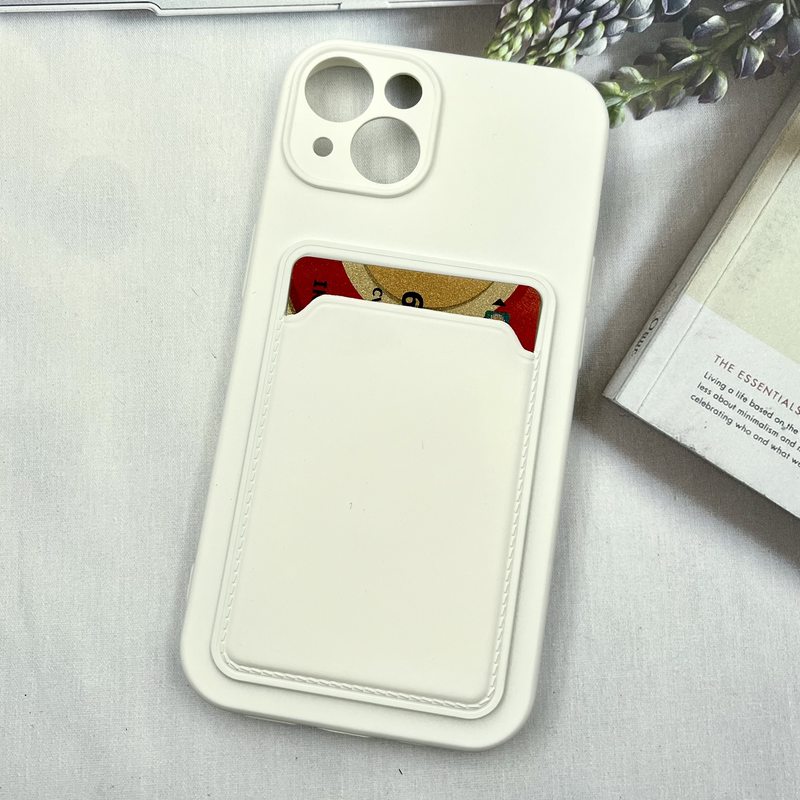 قاب گوشی iPhone 13 آیفون Wallet Case سیلیکونی جاکارتی داخل مخمل سفید محافظ لنز دار کد 69729 - Image 2