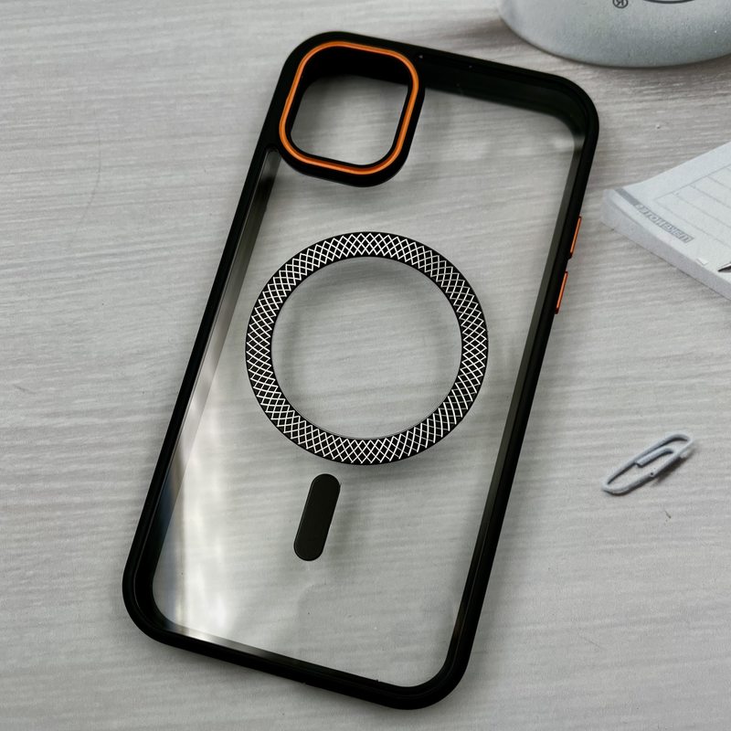 قاب گوشی iPhone 11 آیفون شفاف CREATIVE لیزری مگ سیف Magsafe فلزی اورجینال اسپرت لنز رنگی مشکی کد 727494 - Image 2