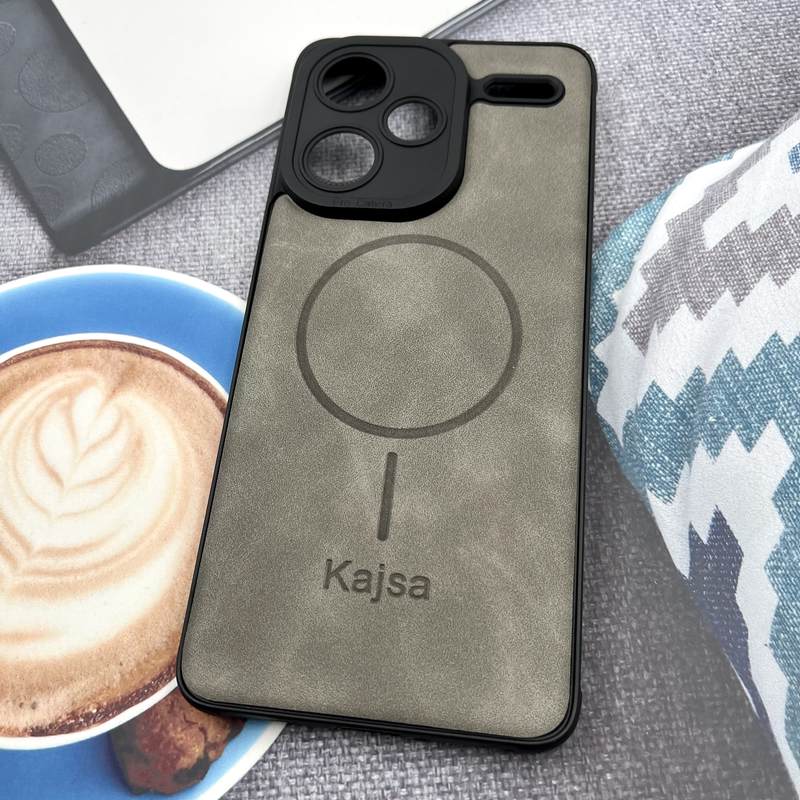 قاب گوشی Redmi Note 13 Pro Plus شیائومی Kajsa چرم طرح مگ سیف MagSafe محافظ لنز دار تیتانیوم کد 732591 - Image 2