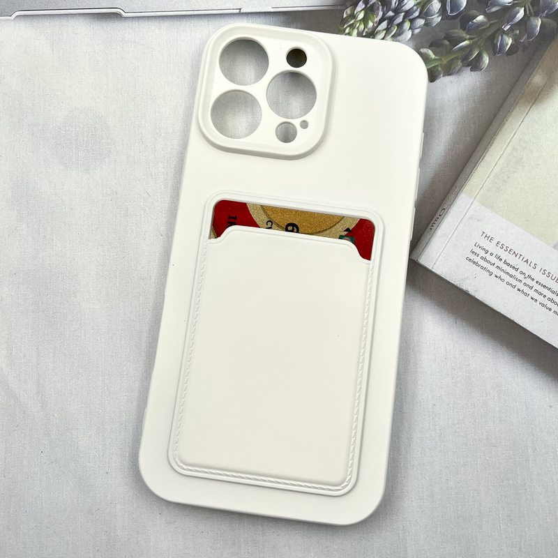 قاب گوشی iPhone 16 Pro Max آیفون Wallet Case سیلیکونی جاکارتی داخل مخمل سفید محافظ لنز دار کد 83586 - Image 2