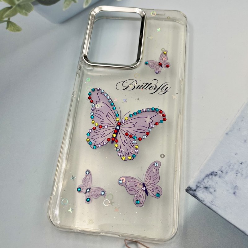قاب گوشی Redmi A5 / Poco C71 شیائومی شفاف Lux Case شاین نگین دار لنز Silver طرح پروانه کد 83797 - Image 2