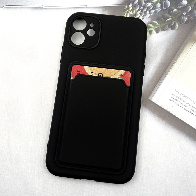 قاب گوشی iPhone 11 آیفون Wallet Case سیلیکونی جاکارتی داخل مخمل مشکی محافظ لنز دار کد 89054 - Image 2