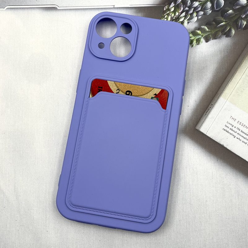 قاب گوشی iPhone 13 آیفون Wallet Case سیلیکونی جاکارتی داخل مخمل یاسی محافظ لنز دار کد 93916 - Image 2
