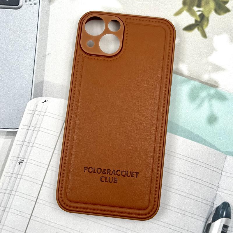 قاب گوشی iPhone 13 آیفون چرمی طرح دوخت POLO پولو کلاسیک محافظ لنز دار عسلی کد 987119 - Image 2