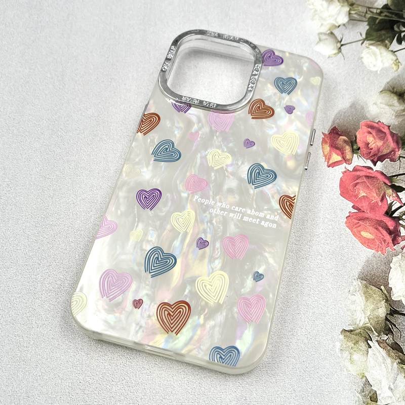 قاب گوشی iPhone 15 Pro Max آیفون هولوگرامی Pink Case طرح دار قلب رنگی لنز Silver برجسته کد 988765 - Image 2