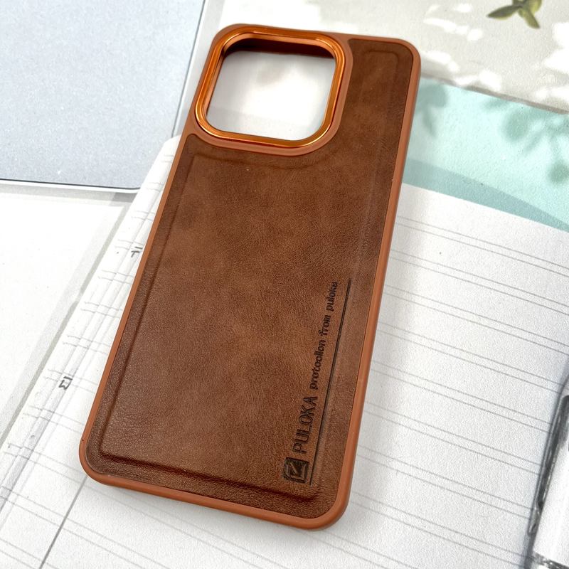 قاب گوشی Redmi 12C / Poco C55 / Redmi 11A شیائومی چرم Puloka Design اورجینال داخل پارچه ای لنز Metal عسلی کد 133712 - Image 2