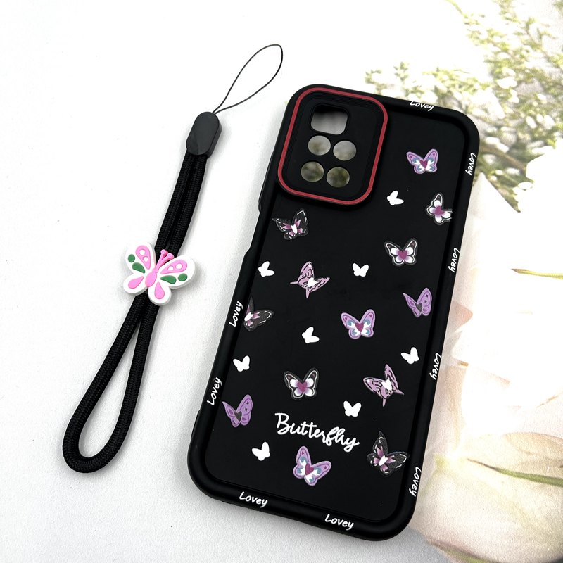 قاب گوشی Redmi 10 / Redmi 10 Prime شیائومی Strap Case سیلیکونی سولید ضد ضربه همراه بند مچی محافظ لنز دار طرح پروانه کد 134100 - Image 2
