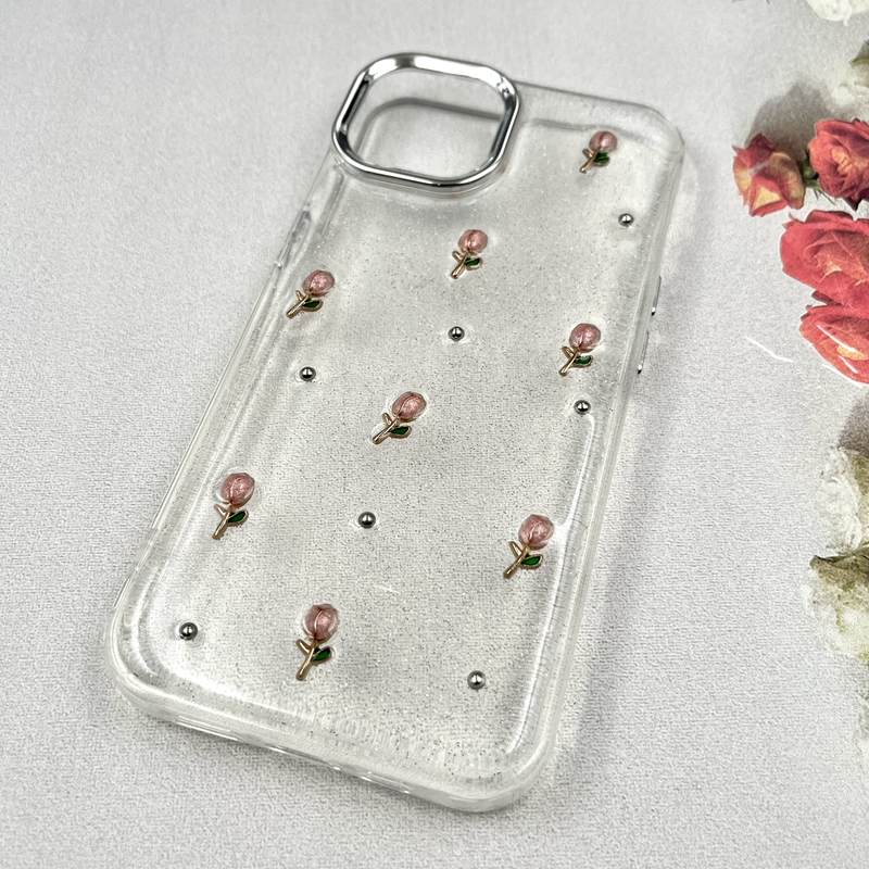 قاب گوشی iPhone 13 / iphone 14 آیفون Luxury Case سوپر شاین لنز Silver گل رز کد 136241 - Image 2