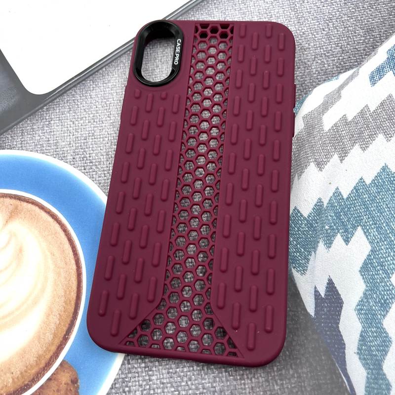 قاب گوشی iPhone X / iPhone XS آیفون Honeycomb Case سیلیکونی طرح کندویی لنز برجسته ضد ضربه زرشکی کد 139614 - Image 2
