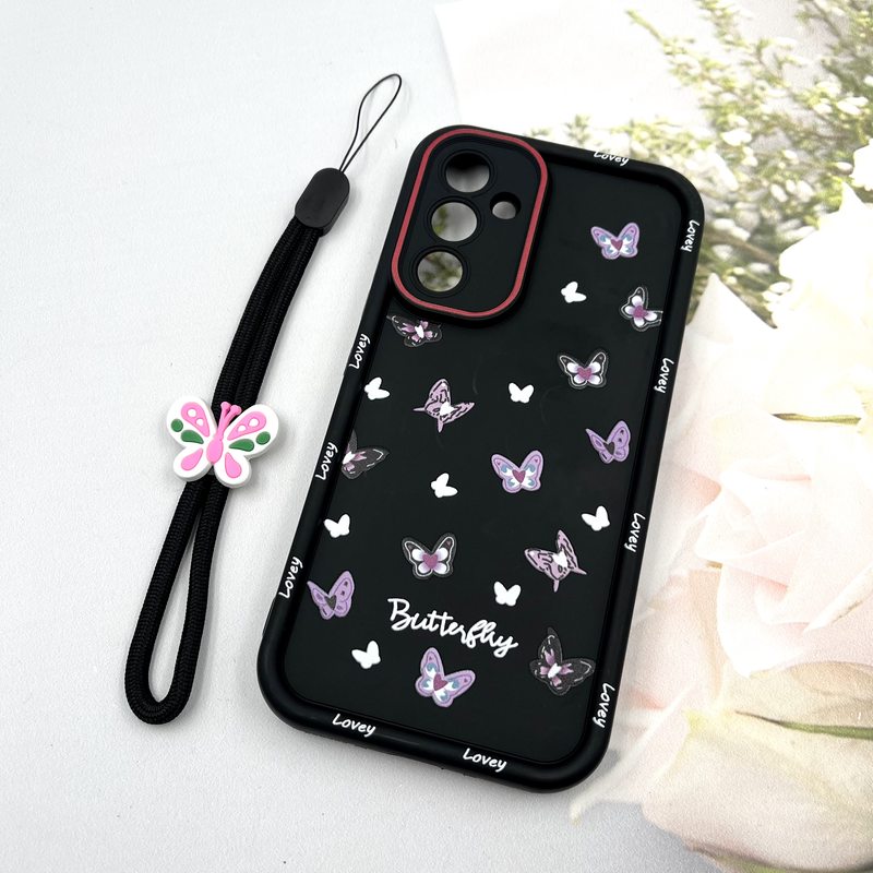 قاب گوشی Galaxy A54 سامسونگ Strap Case سیلیکونی سولید ضد ضربه همراه بند مچی محافظ لنز دار طرح پروانه کد 150145 - Image 2