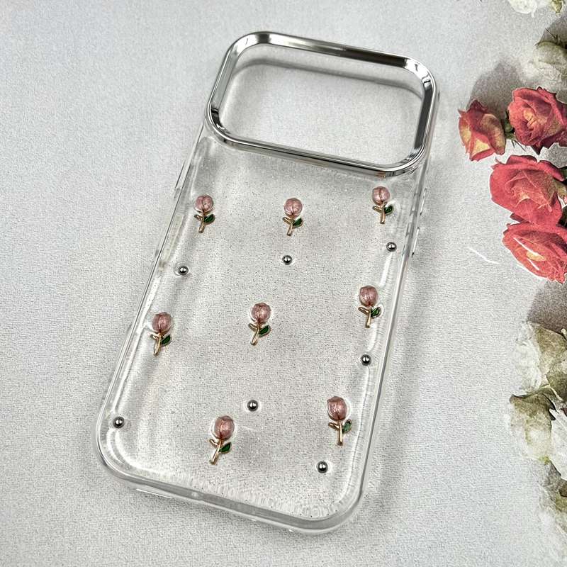 قاب گوشی iPhone 17 Pro آیفون Luxury Case سوپر شاین لنز Silver گل رز کد 154797 - Image 2