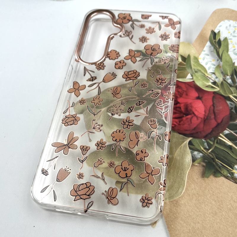 قاب گوشی Galaxy S24 FE سامسونگ Flower Case شفاف لوکس طرح گل لنز Copper کد 158608 - Image 2