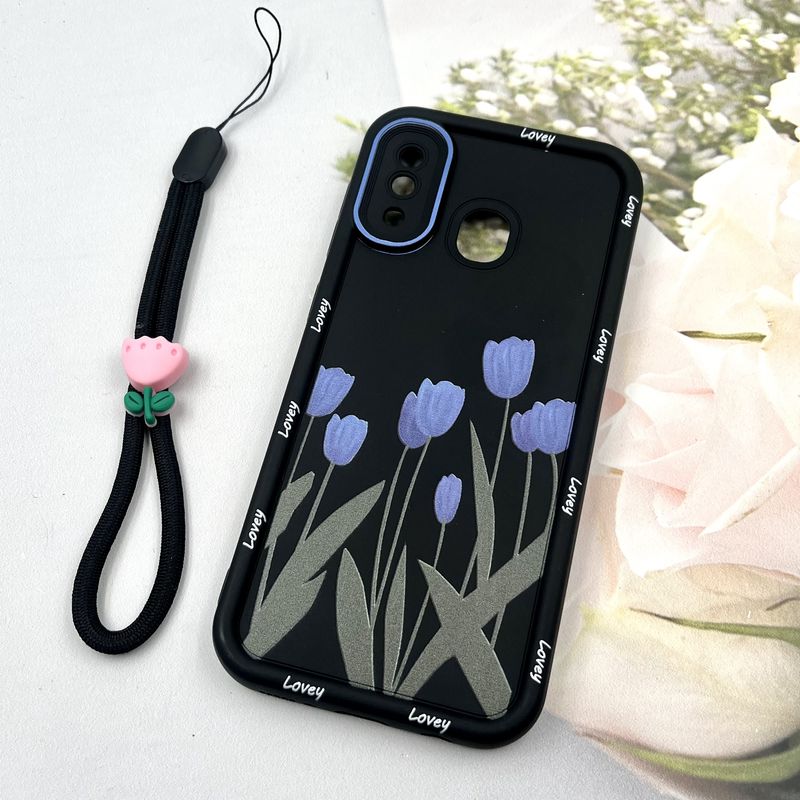قاب گوشی Galaxy A20 / A30 سامسونگ Strap Case سیلیکونی سولید ضد ضربه همراه بند مچی محافظ لنز دار طرح گل کد 161015 - Image 2