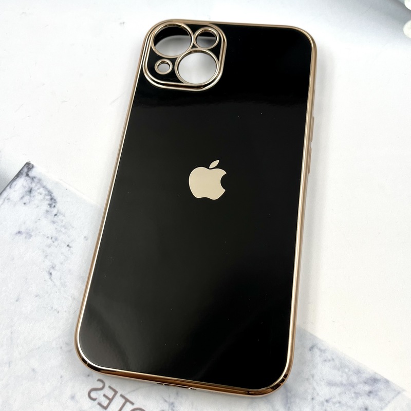 قاب گوشی iPhone 13 / iphone 14 آیفون ژله ای مای کیس طرح Gold Line دور طلایی محافظ لنز دار مشکی کد 161803 - Image 2