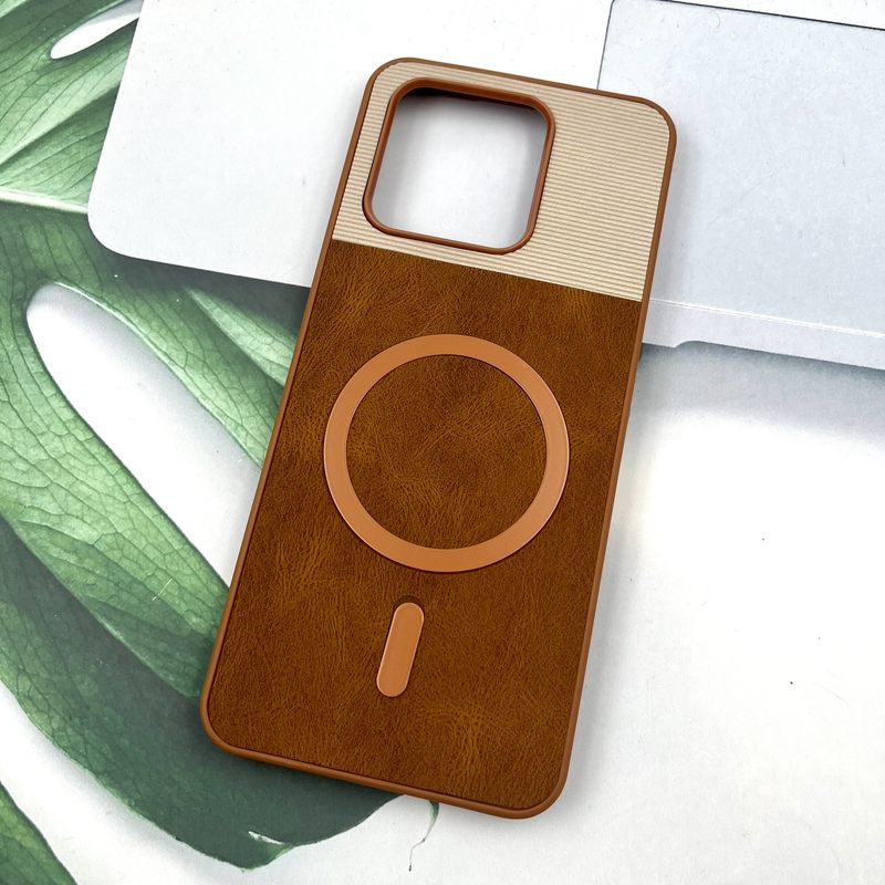 قاب گوشی Redmi 10C / Redmi 10 Power / Poco C40 شیائومی Leather Cover مگ سیف Magsafe اورجینال لوکس کلاسیک عسلی کد 164287 - Image 2