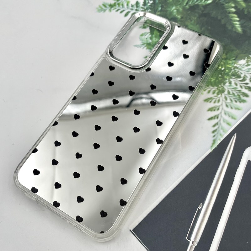 قاب گوشی Galaxy A14 سامسونگ آینه ای Silver Case لنز متال نقره ای ضد ضربه طرح قلب کد 16960 - Image 2