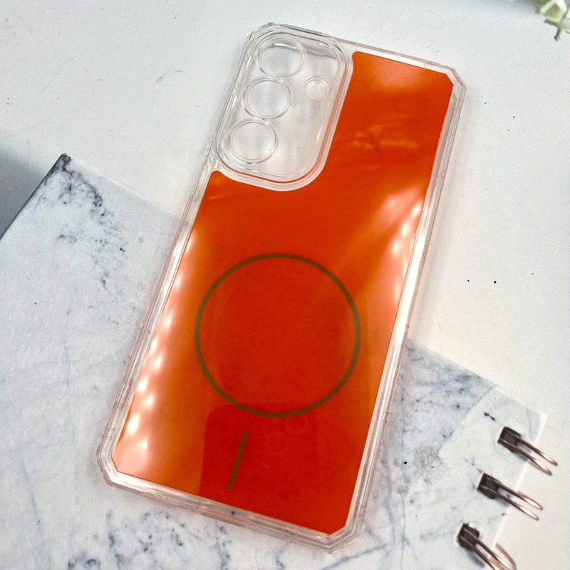 قاب گوشی Galaxy S25 FE سامسونگ Clear Cover طرح مگ سیف Magsafe ایربگ دار ضد ضربه نارنجی محافظ لنز دار کد 195400 - Image 2
