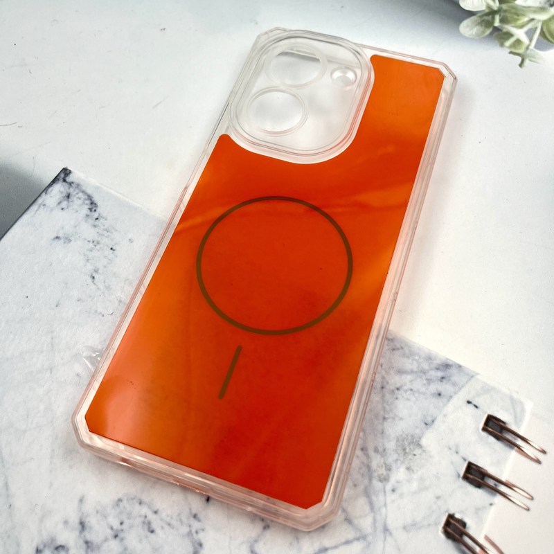 قاب گوشی Redmi A5 / Poco C71 شیائومی Clear Cover طرح مگ سیف Magsafe ایربگ دار ضد ضربه نارنجی محافظ لنز دار کد 206467 - Image 2