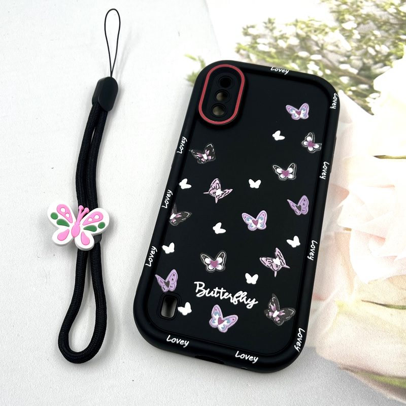 قاب گوشی Galaxy A01 / Galaxy M01 سامسونگ Strap Case سیلیکونی سولید ضد ضربه همراه بند مچی محافظ لنز دار طرح پروانه کد 207877 - Image 2