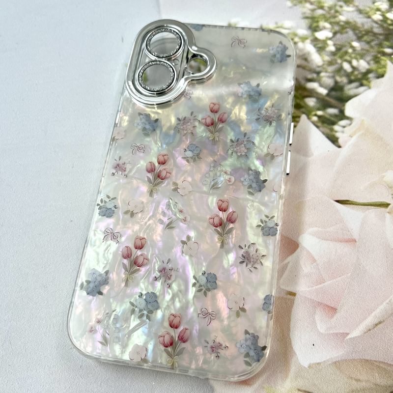 قاب گوشی iPhone 16 آیفون iCe Case پینترستی طرح گل یخی ضد ضربه محافظ لنز دار سواروسکی گلسی کد 208970 - Image 2