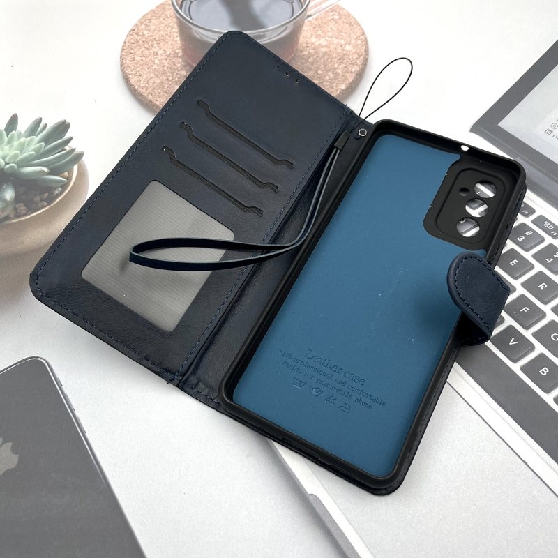 کیف گوشی Galaxy M52 5G سامسونگ چرم مگنتی جاکارتی بند آویز دار محافط لنز دار سرمه ای کد 209136 - Image 2