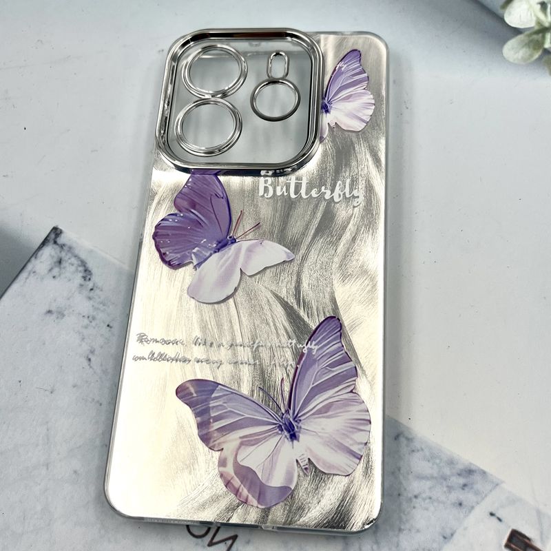 قاب گوشی Redmi Note 14 4G شیائومی Brush Cover اطلسی Silver محافظ لنز دار طرح پروانه یاسی کد 217255 - Image 2