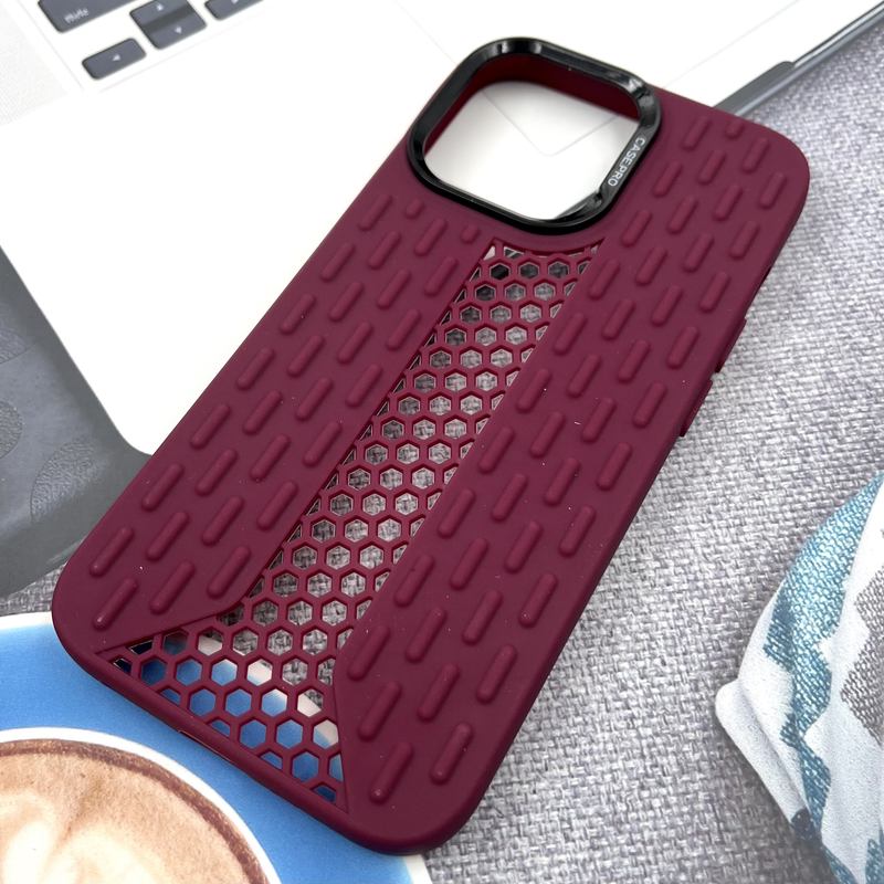 قاب گوشی iPhone 13 Pro آیفون Honeycomb Case سیلیکونی طرح کندویی لنز برجسته ضد ضربه زرشکی کد 230835 - Image 2