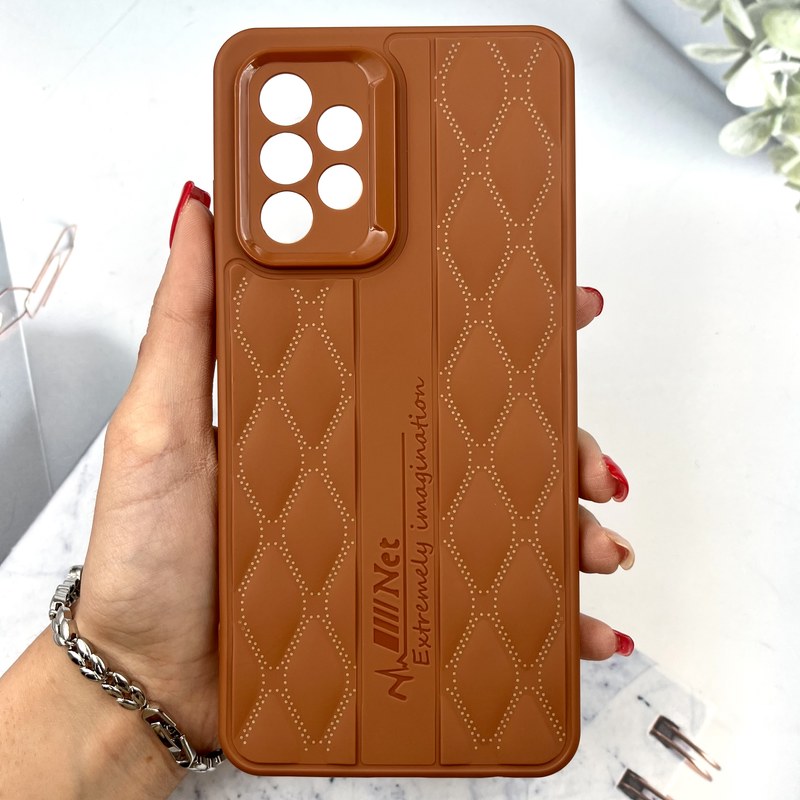 قاب گوشی Galaxy A52 / Galaxy A52S سامسونگ پافری لوزی طرح دوخت محافظ لنز دار عسلی کد 231075