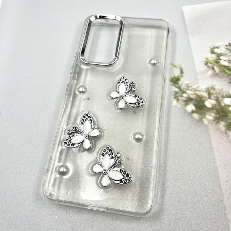 قاب گوشی Galaxy A53 سامسونگ Star Butterfly شاین لنز Silver پروانه برجسته لوکس سفید کد 241098 - Image 2