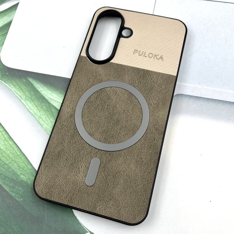 قاب گوشی Galaxy A37 سامسونگ Leather Cover مگ سیف Magsafe اورجینال لوکس کلاسیک تیتانیوم کد 249353 - Image 2