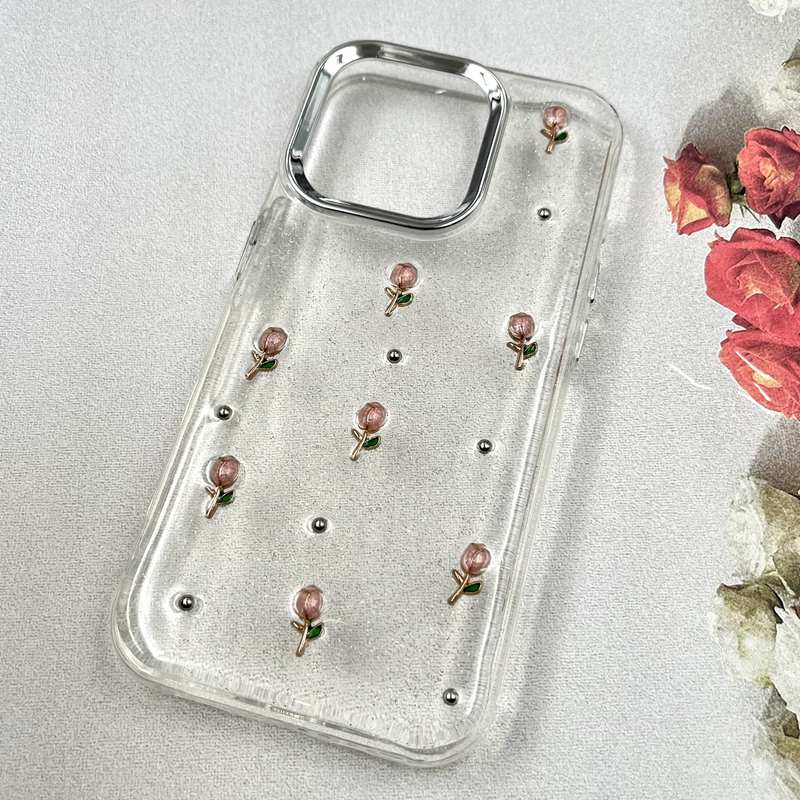 قاب گوشی iPhone 15 Pro آیفون Luxury Case سوپر شاین لنز Silver گل رز کد 261108 - Image 2