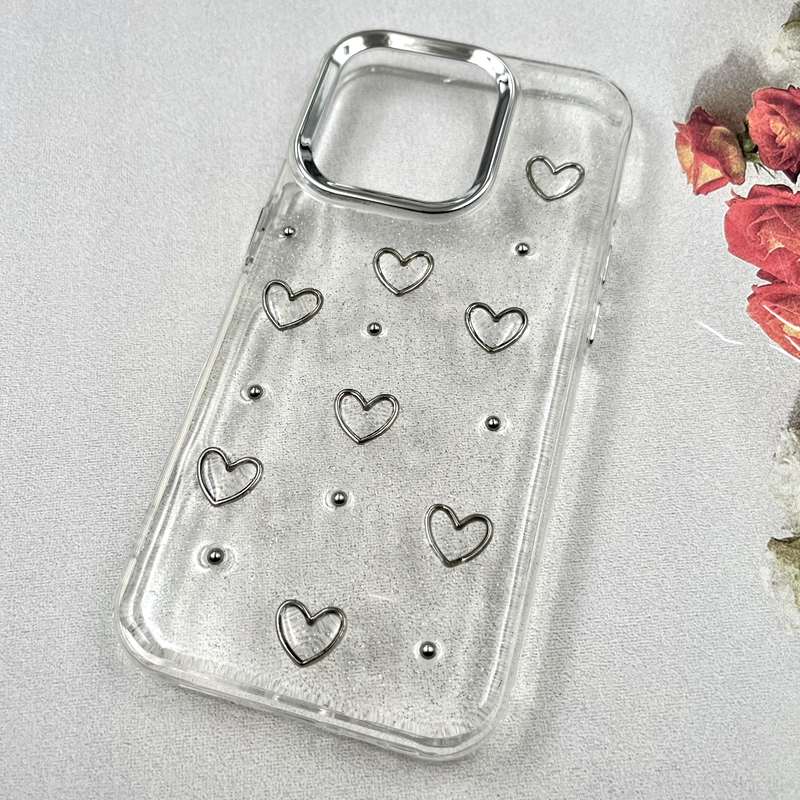 قاب گوشی iPhone 15 Pro آیفون Luxury Case سوپر شاین لنز Silver قلب کد 262560 - Image 2
