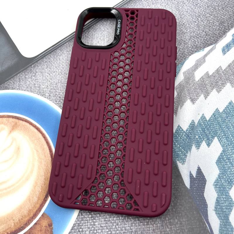 قاب گوشی iPhone 11 آیفون Honeycomb Case سیلیکونی طرح کندویی لنز برجسته ضد ضربه زرشکی کد 264818 - Image 2