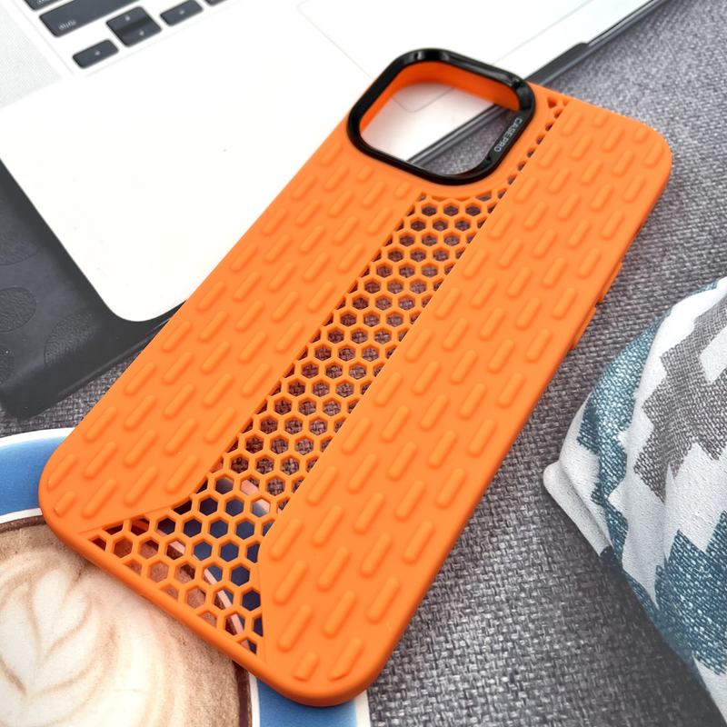 قاب گوشی iPhone 12 Pro Max آیفون Honeycomb Case سیلیکونی طرح کندویی لنز برجسته ضد ضربه نارنجی کد 278042 - Image 2