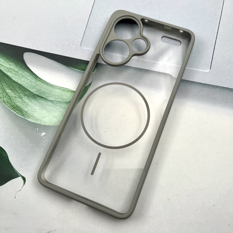 قاب گوشی Redmi Note 13 Pro Plus شیائومی شفاف دور سیلیکونی طرح مگ سیف Magsafe محافظ لنز دار تیتانیوم کد 288332 - Image 2
