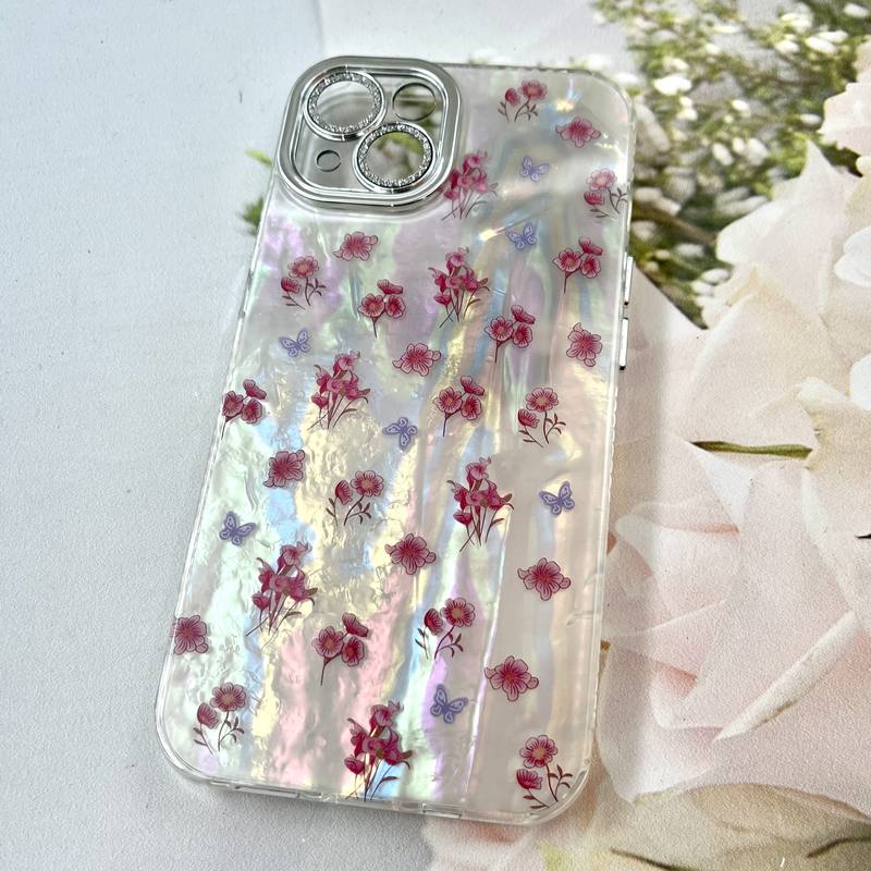 قاب گوشی iPhone 13 آیفون iCe Case پینترستی طرح گل یخی ضد ضربه محافظ لنز دار سواروسکی گلسی کد 293095 - Image 2