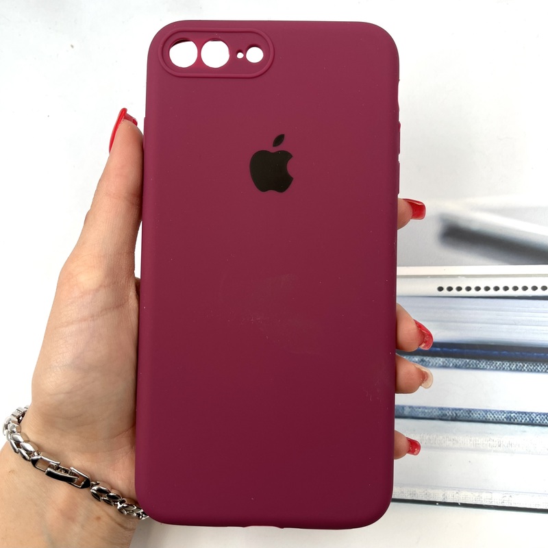 قاب گوشی iPhone 7 Plus / iPhone 8 Plus آیفون سیلیکونی پاک کنی اورجینال داخل پارچه ای رنگ زرشکی محافظ لنز دار کد 301501