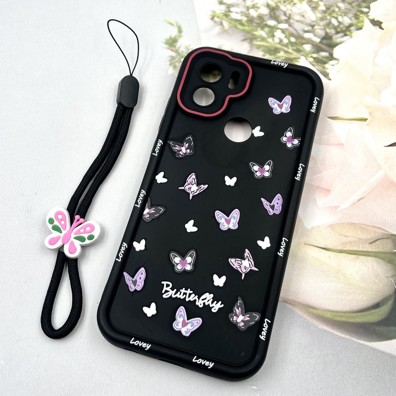 قاب گوشی Redmi A1 Plus / Redmi A2 Plus / Poco C50 شیائومی Strap Case سیلیکونی سولید ضد ضربه همراه بند مچی محافظ لنز دار طرح پروانه کد 314341 - Image 2