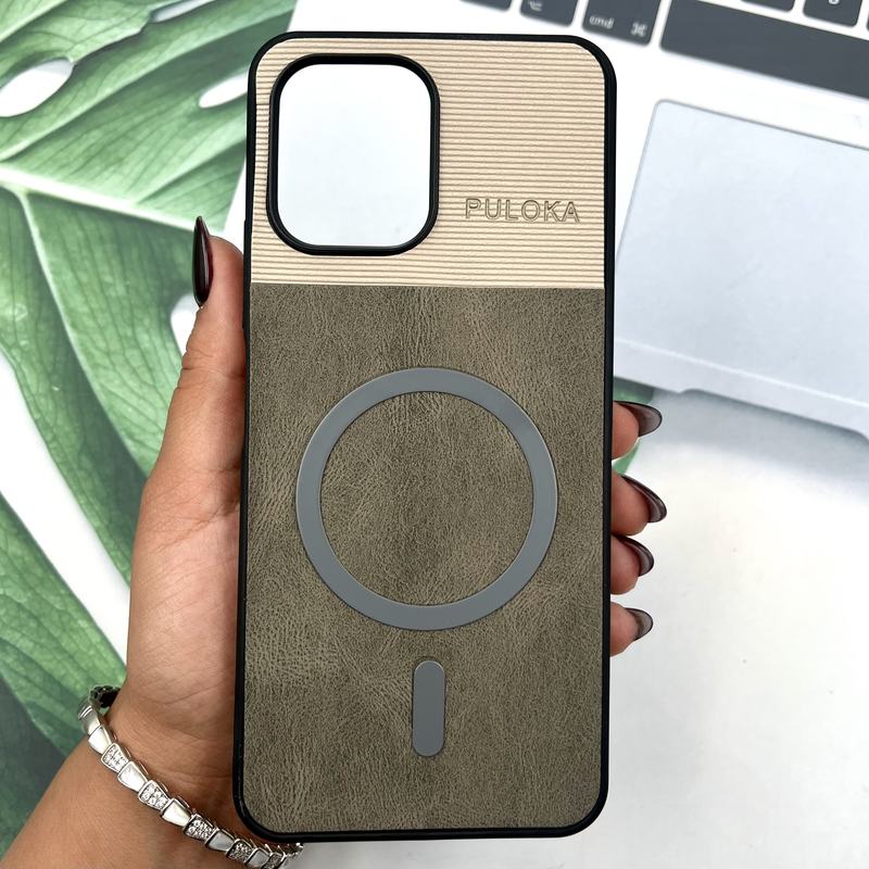 قاب گوشی Redmi 12 / Poco M6 Pro 5G شیائومی Leather Cover مگ سیف Magsafe اورجینال لوکس کلاسیک تیتانیوم کد 326019